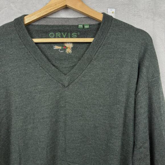 Orvis Mens 100% Merino Wool Sweater Green V-Neck Pullover Long Sleeve Size XXL - Picture 3 of 8